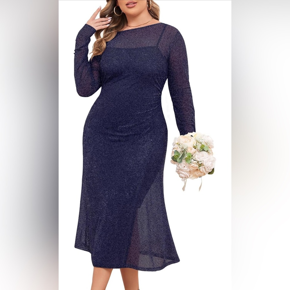 ZOMVA Spring Plus Size Floral Print Mesh Dress 3XL